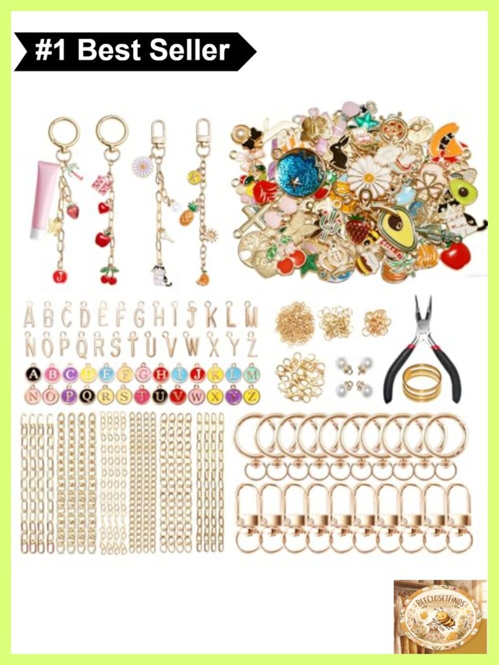 DIY Keychain Making Kit 24 Set with Charms & Chains for Beginners Crafts